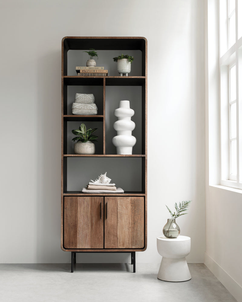 Bookcase Evo, 2 doors, 5 open racks in a room setting