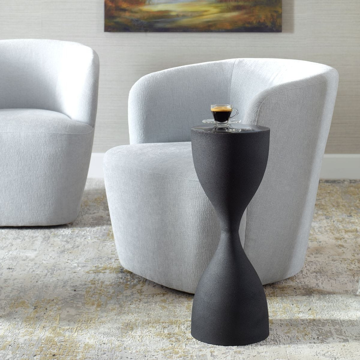 Keiichi Hourglass Black Textured Side Table, view 2