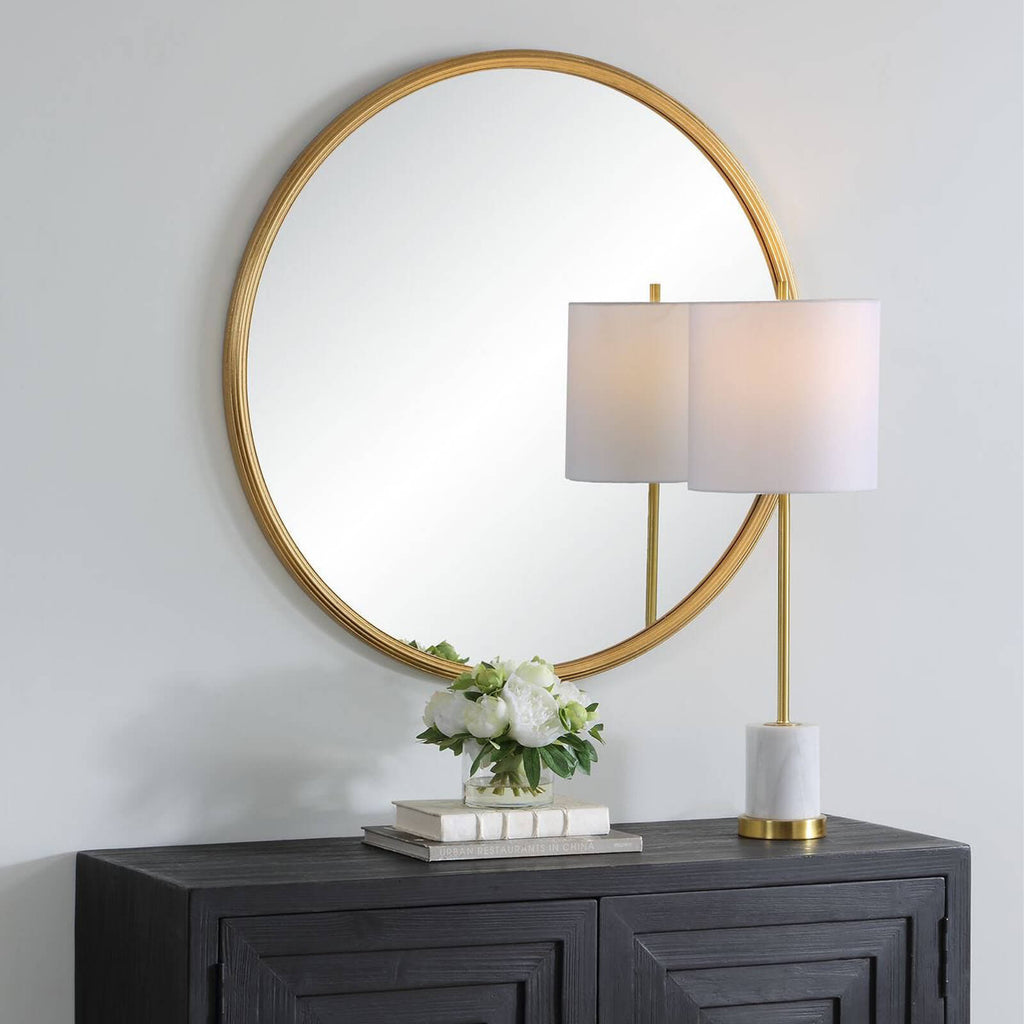 Keiichi Textured Round Mirror in Gold, view 3