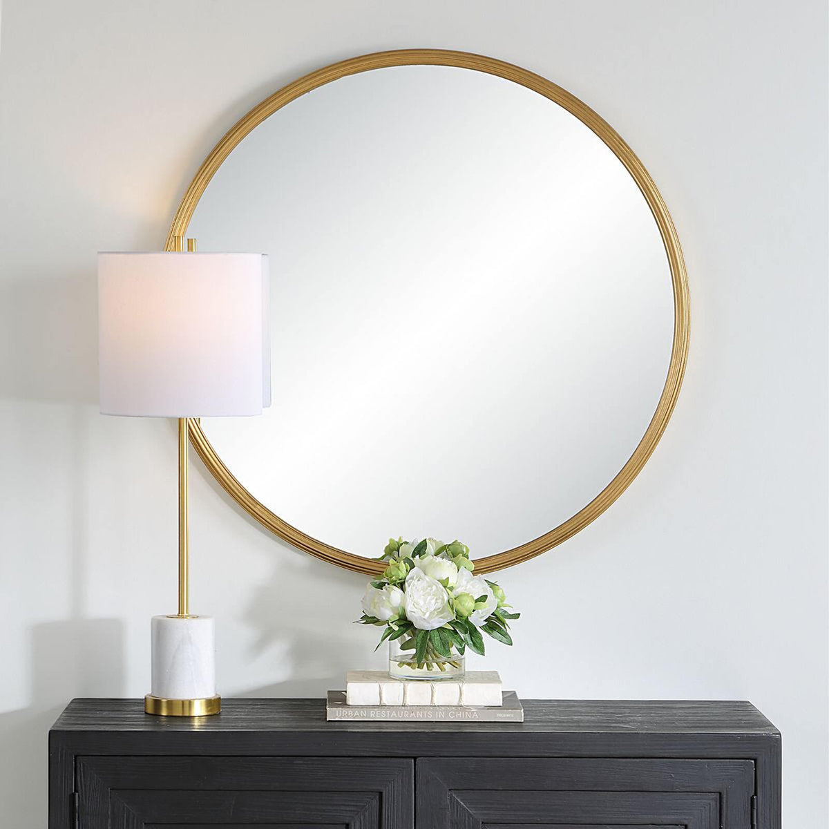 Keiichi Textured Round Mirror in Gold, view 2