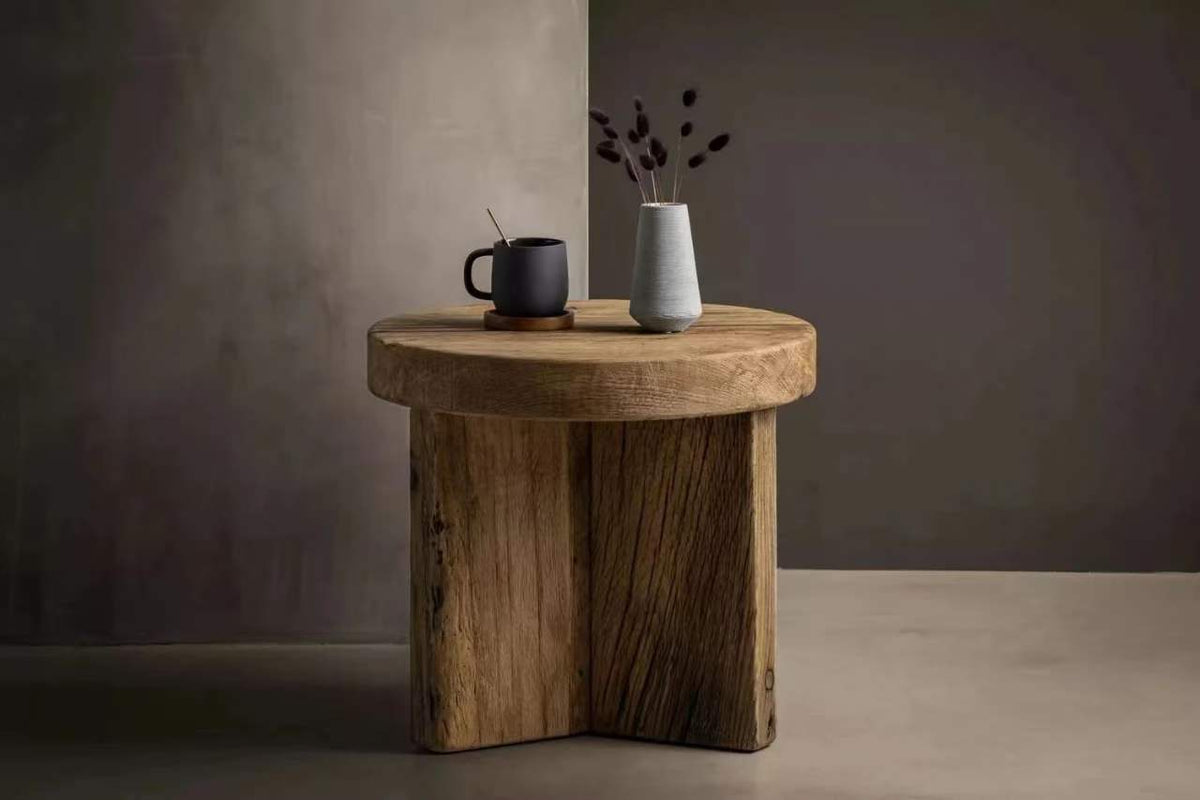 Keiichi Reclaimed Oak Round Side Table, view 2