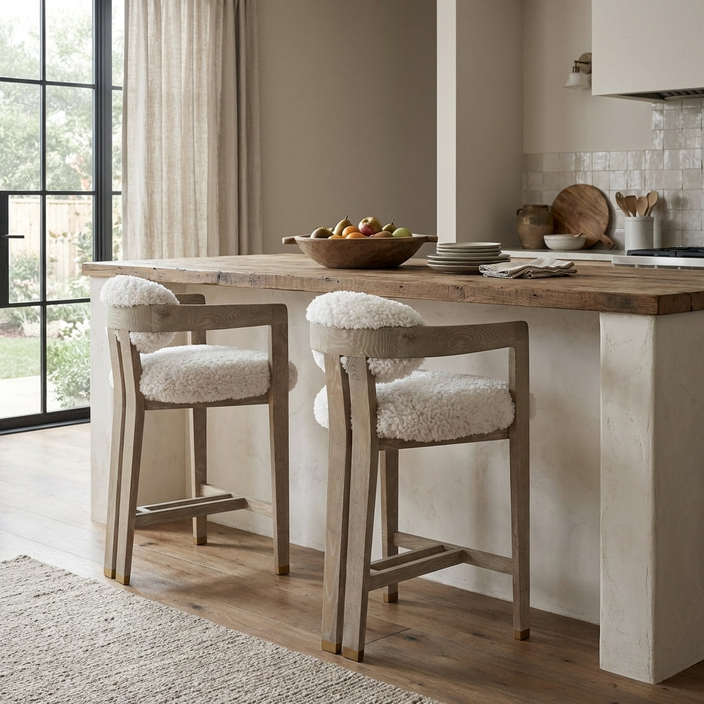 Keiichi Baaarb Counter Stool in Faux Sheepskin, view 2