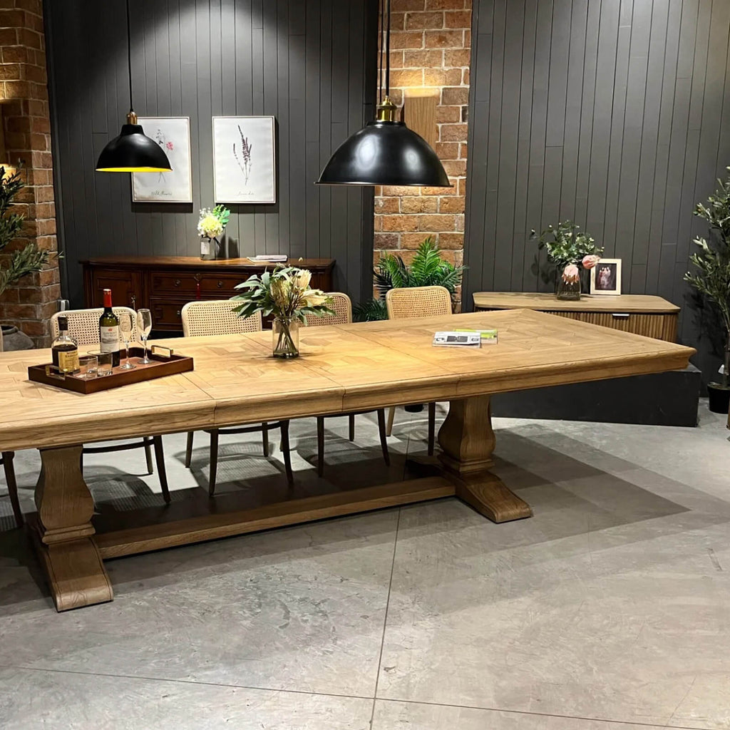 Keiichi Bath Extending Oak Parquet Dining Table - 180-280cm, view 3