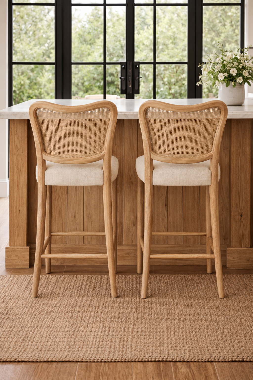 Keiichi Chadlington Rattan and Natural Linen Counter Stool, view 4