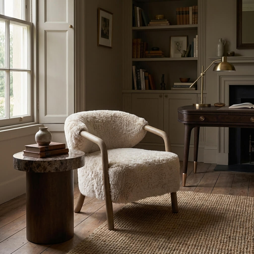 Keiichi Cotswold Lion Accent Chair in Faux Sheepskin, view 7