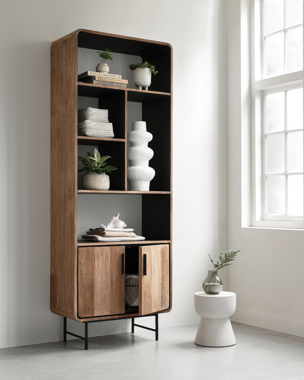 DTP Home Bookcase Evo, 2 doors, 5 open racks in a room setting