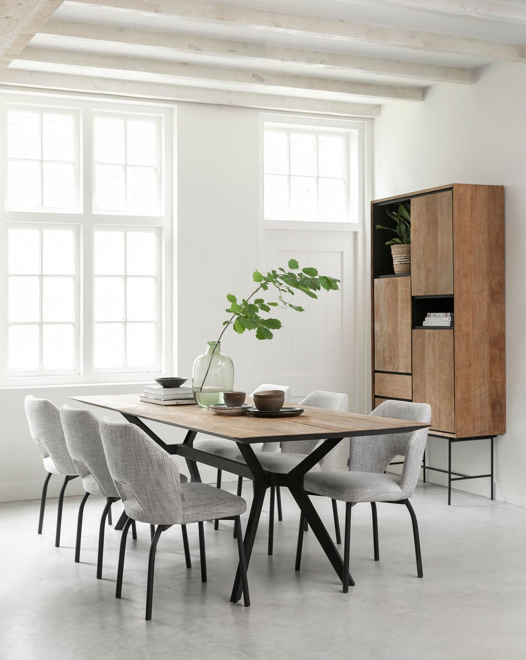 DTP Home Bookcase Metropole high, 3 doors, 2 drawers, 2 open racks in a room setting