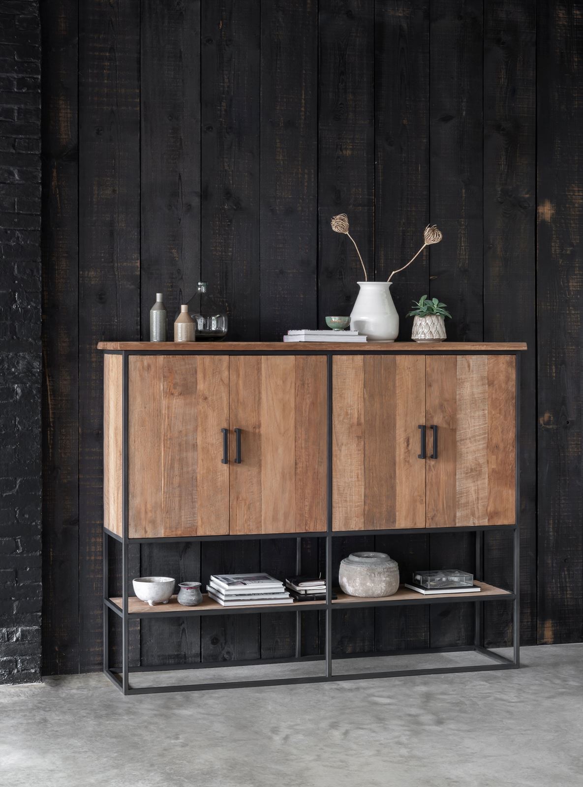 DTP Home Cabinet Beam large, 4 doors, open rack in a room setting