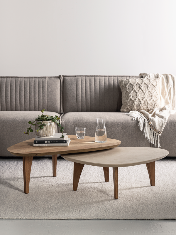 DTP Home Coffee table Bliss Mortex pebble TEAK/MORTEX, set of 2 in a room setting