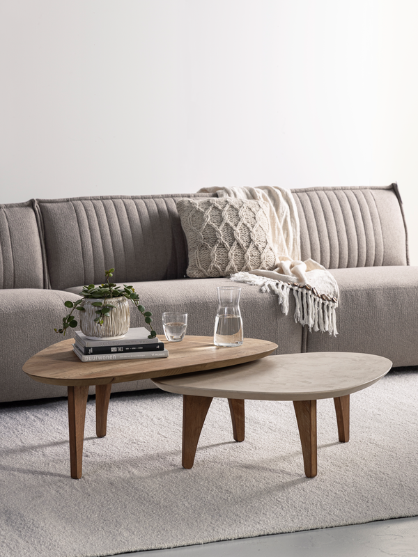DTP Home Coffee table Bliss Mortex pebble TEAK/MORTEX, set of 2 in a room setting