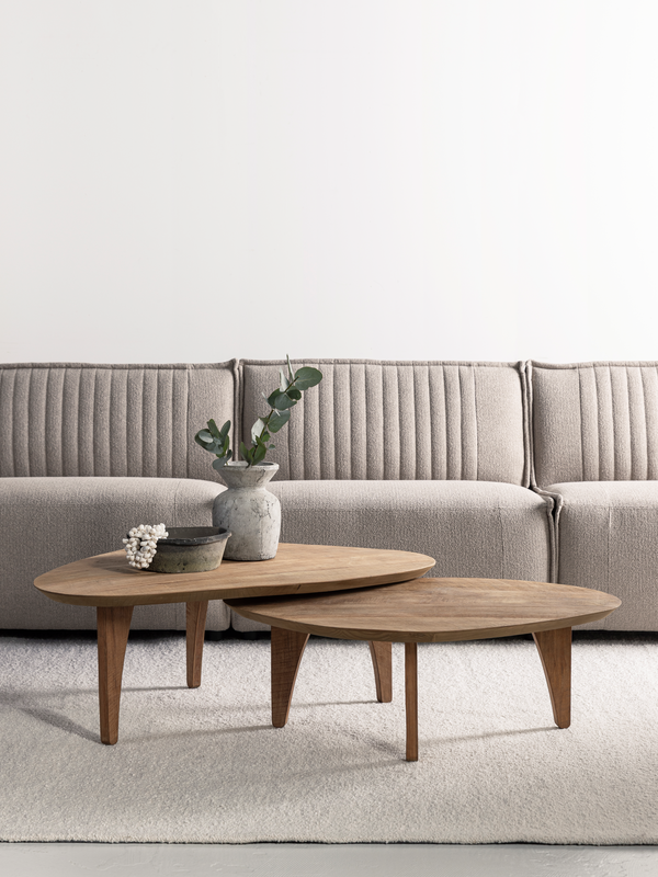 DTP Home Coffee table Bliss pebble TEAK, set of 2 in a room setting