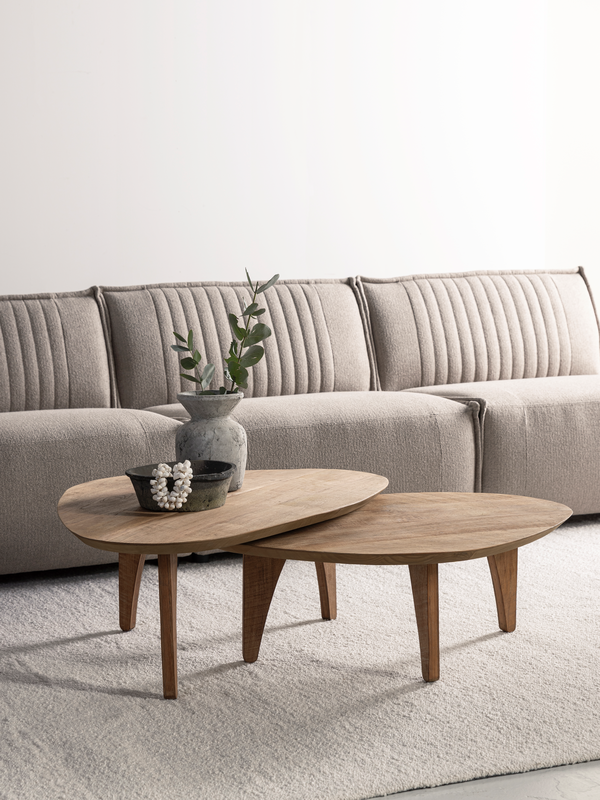 DTP Home Coffee table Bliss pebble TEAK, set of 2 in a room setting