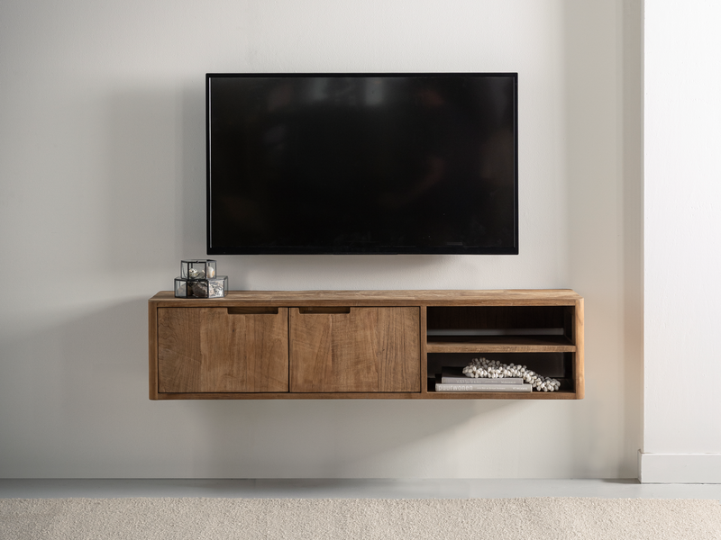DTP Home Hanging TV stand Bliss No.2 small, 2 doors, 2 open racks in a room setting