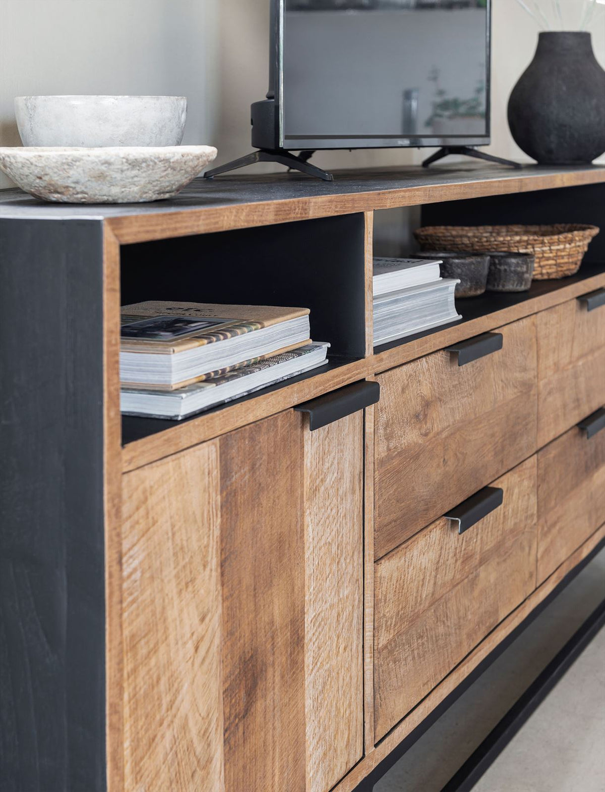 DTP Home TV stand Cosmo No.3 high, 2 doors, 4 drawers, 3 open racks detail