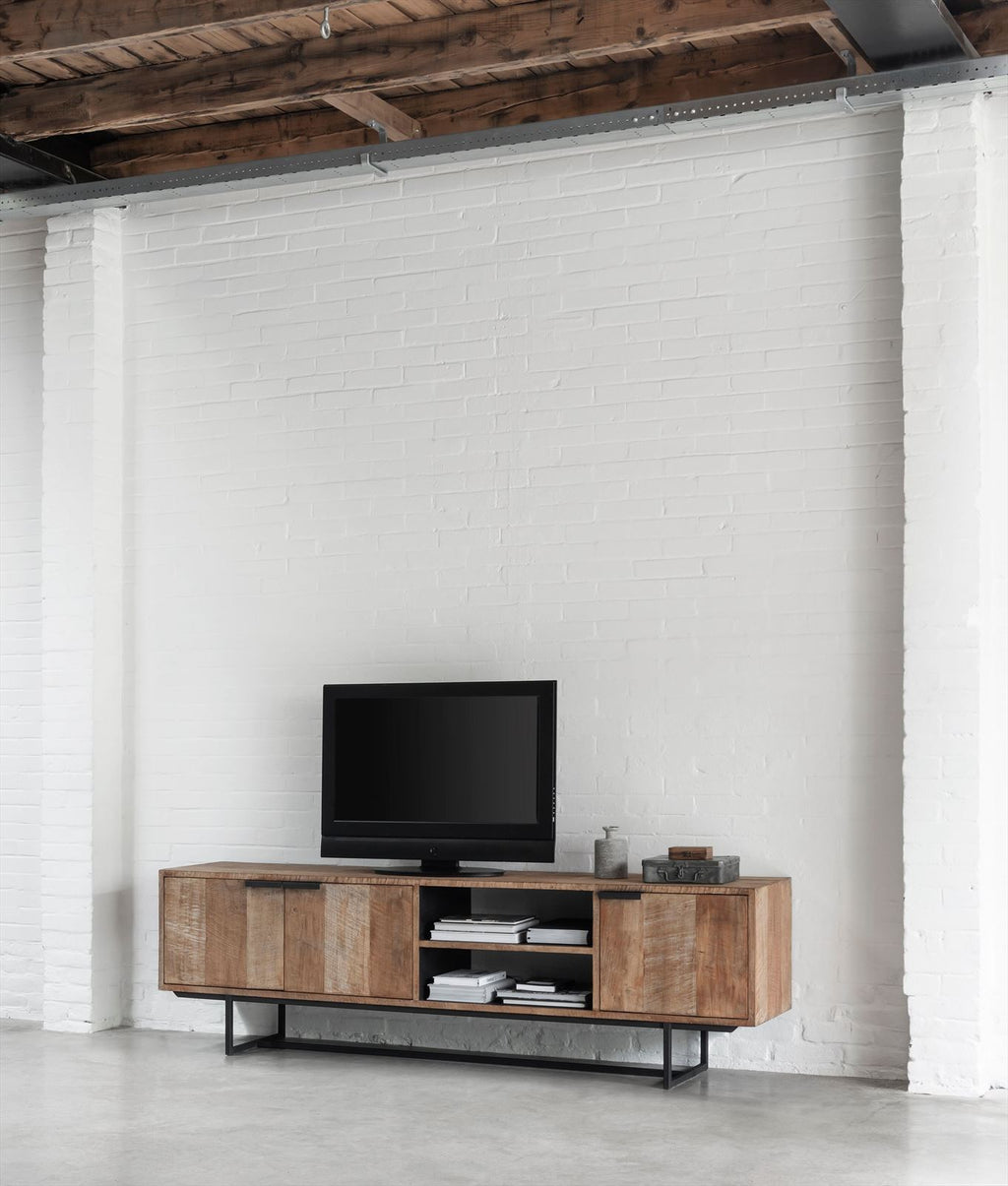 DTP Home TV stand Odeon No.2, 3 doors, 2 open racks in a room setting