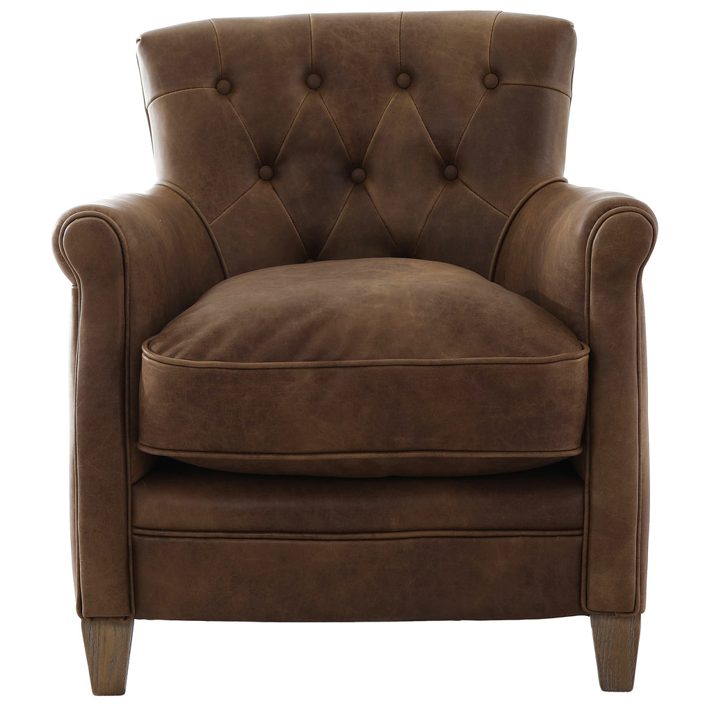 Keiichi Oxford Club Chair in Chocolate Leather, view 3