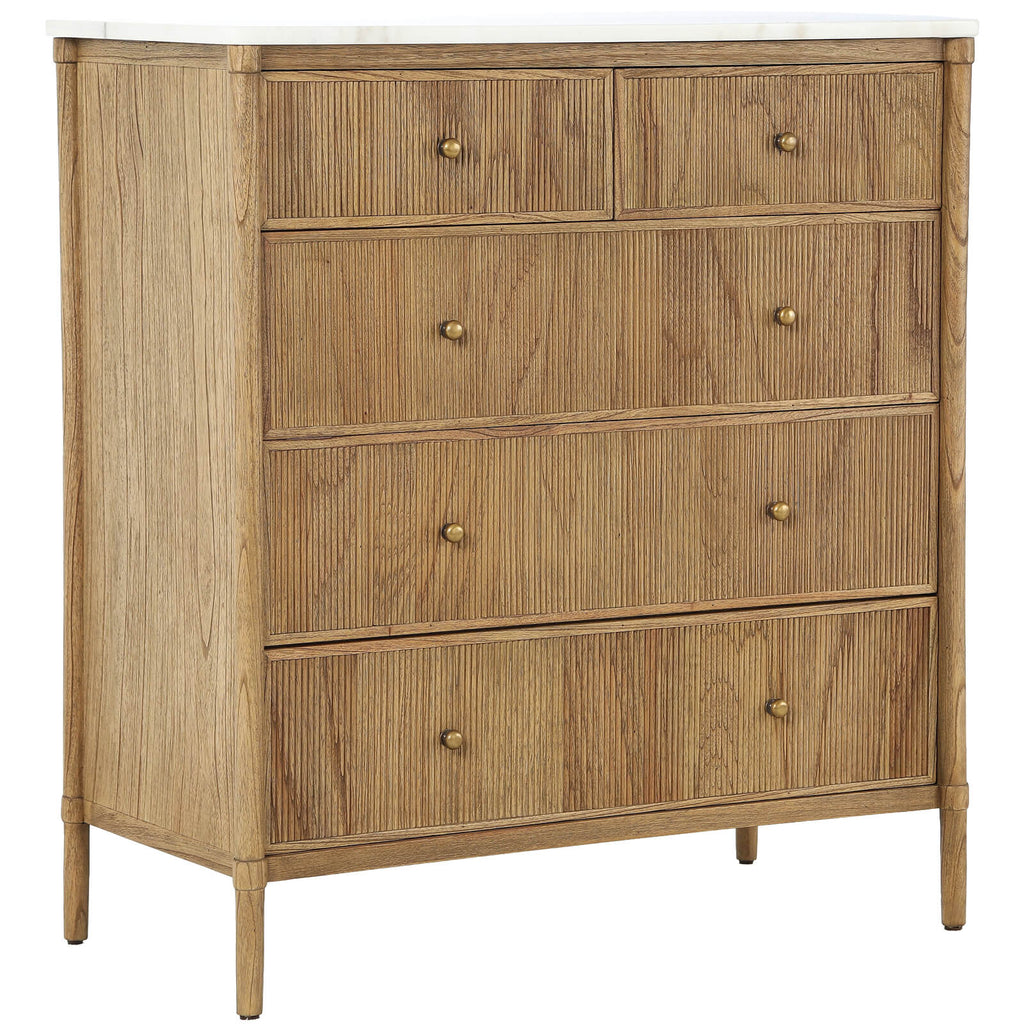 Keiichi Highgrove 5 Drawer Chest of Drawers with Marble Top, view 3