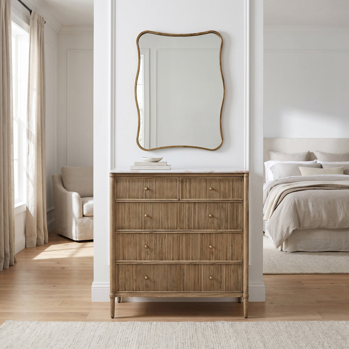Keiichi Highgrove 5 Drawer Chest of Drawers with Marble Top, view 2