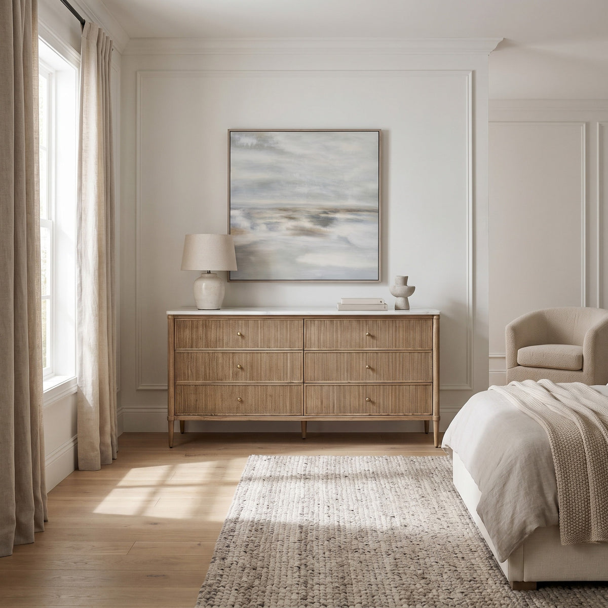 Keiichi Highgrove 6 Drawer Chest of Drawers with Marble Top, view 2