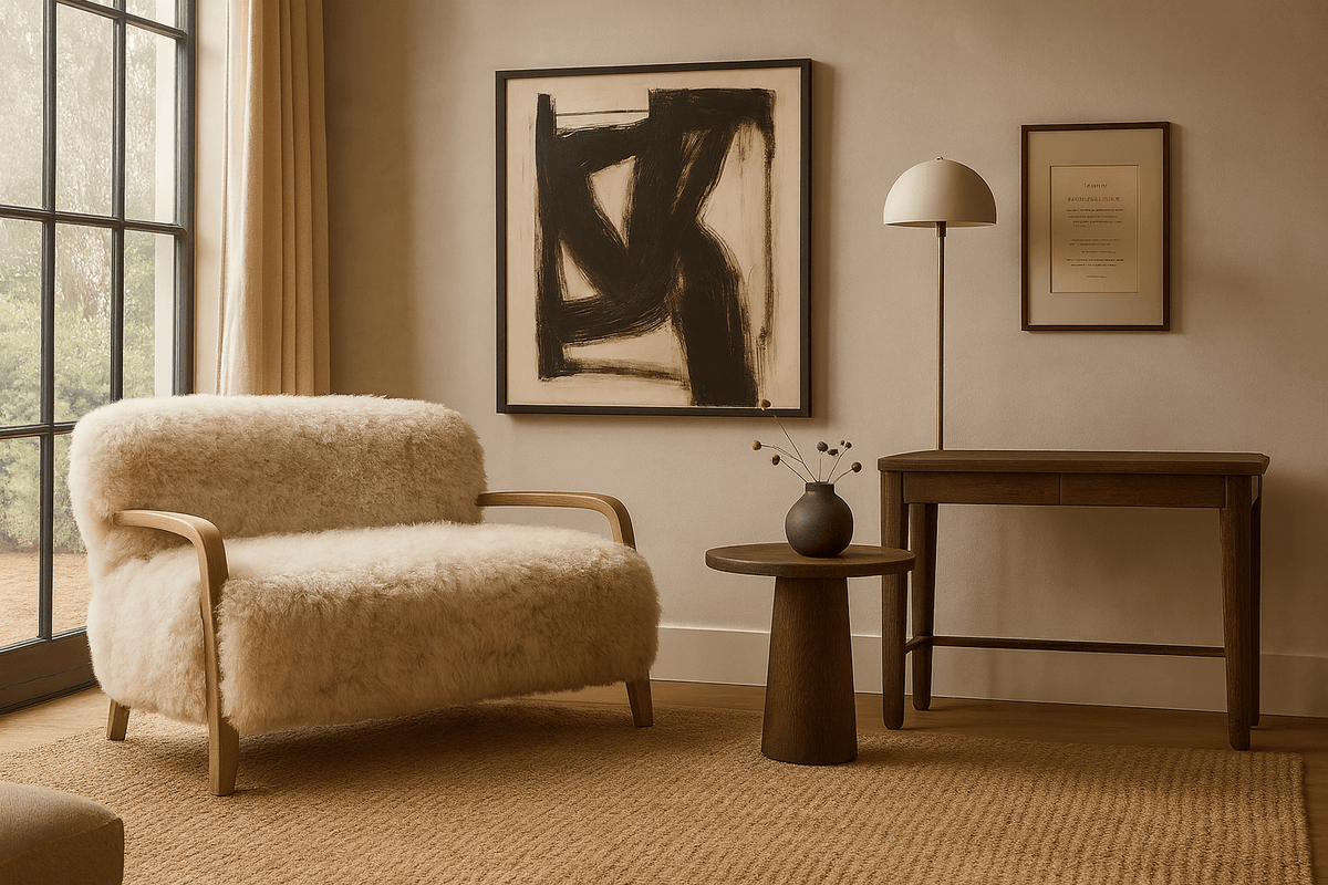 Keiichi Baaarb Sofa in Natural Real Long Sheepskin, view 2
