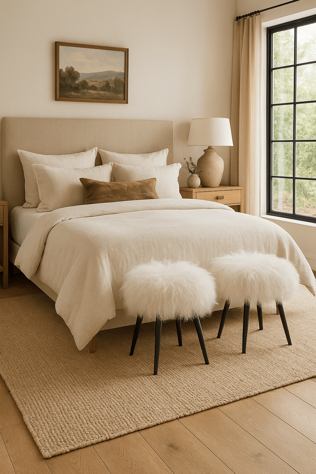 Keiichi Baaarb Stool in White Faux Sheepskin, view 8