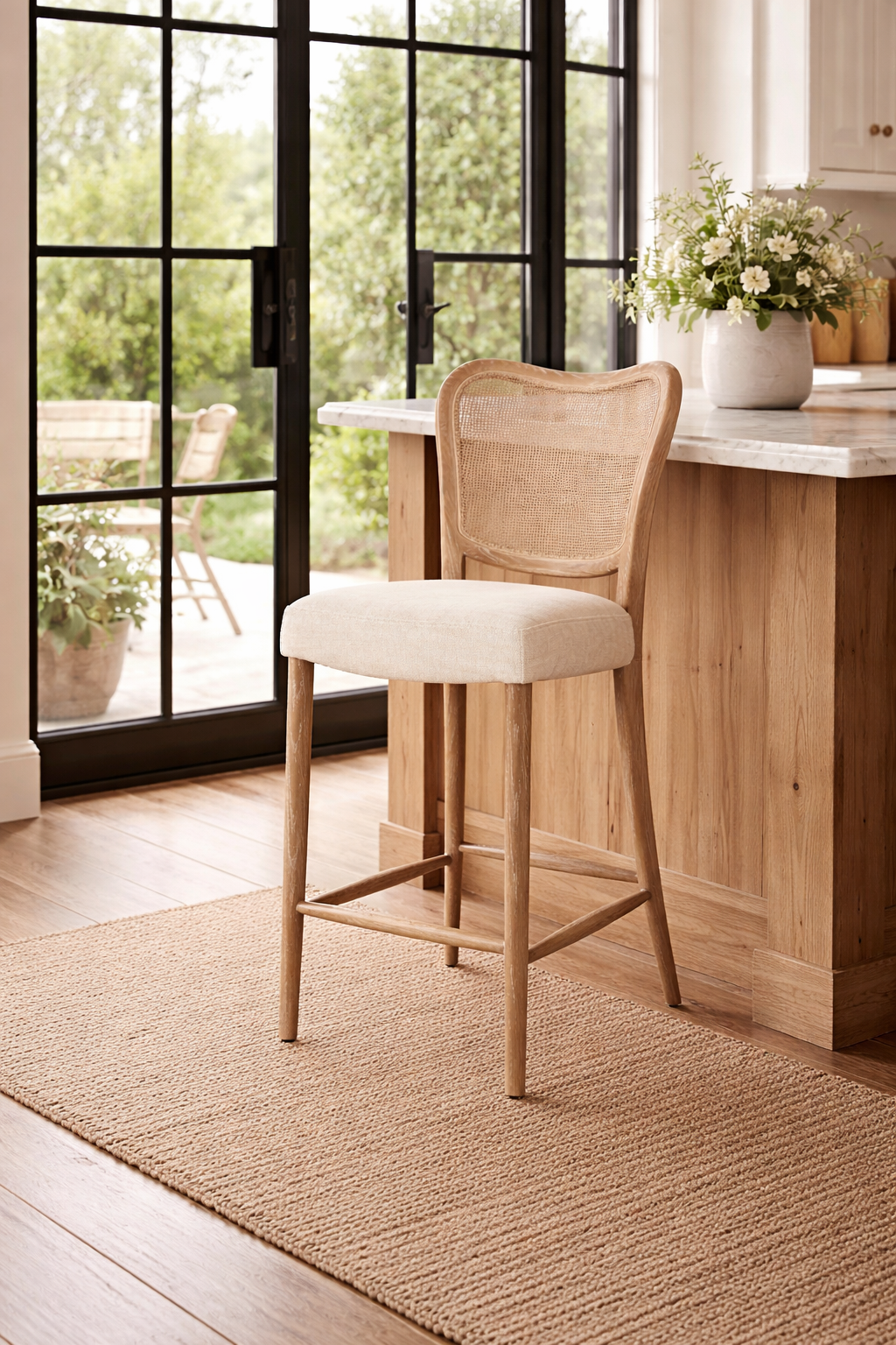 Keiichi Chadlington Rattan and Natural Linen Counter Stool, view 3