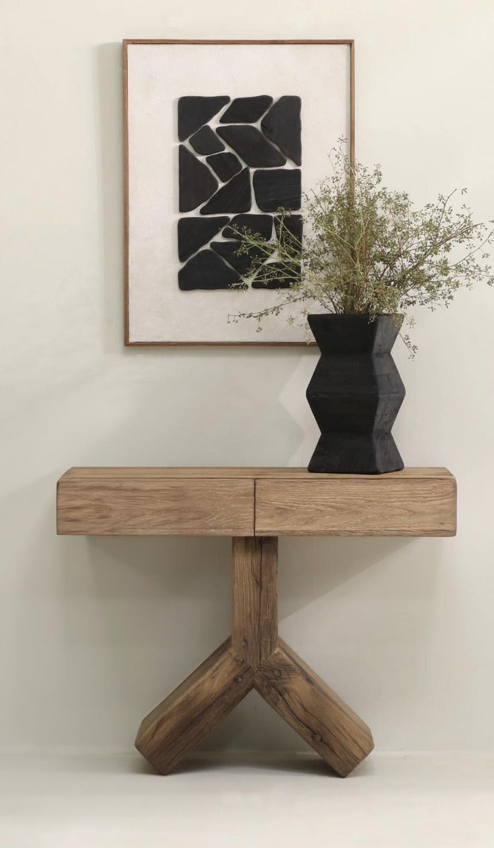 Keiichi Reclaimed Oak Cross Console Table, view 3