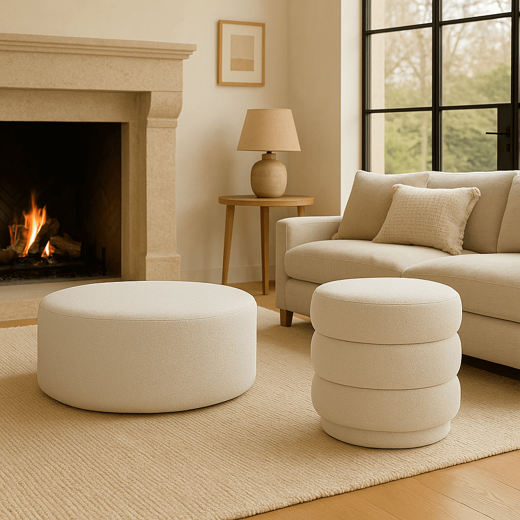 Keiichi Round Footstool in Off-White, view 2