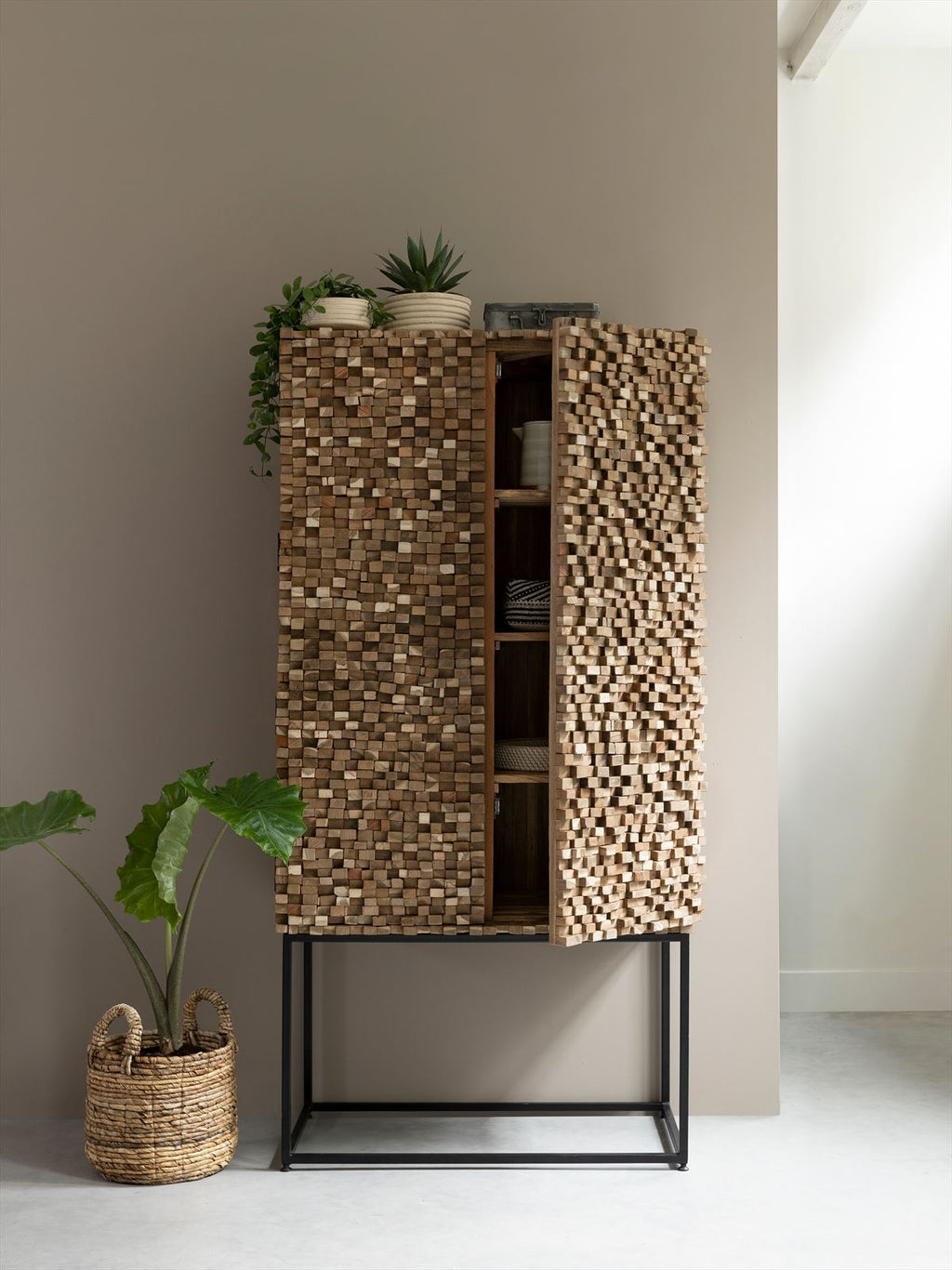 MUST Living Cupboard Sticks, 2 doors and 6 shelves in a room setting