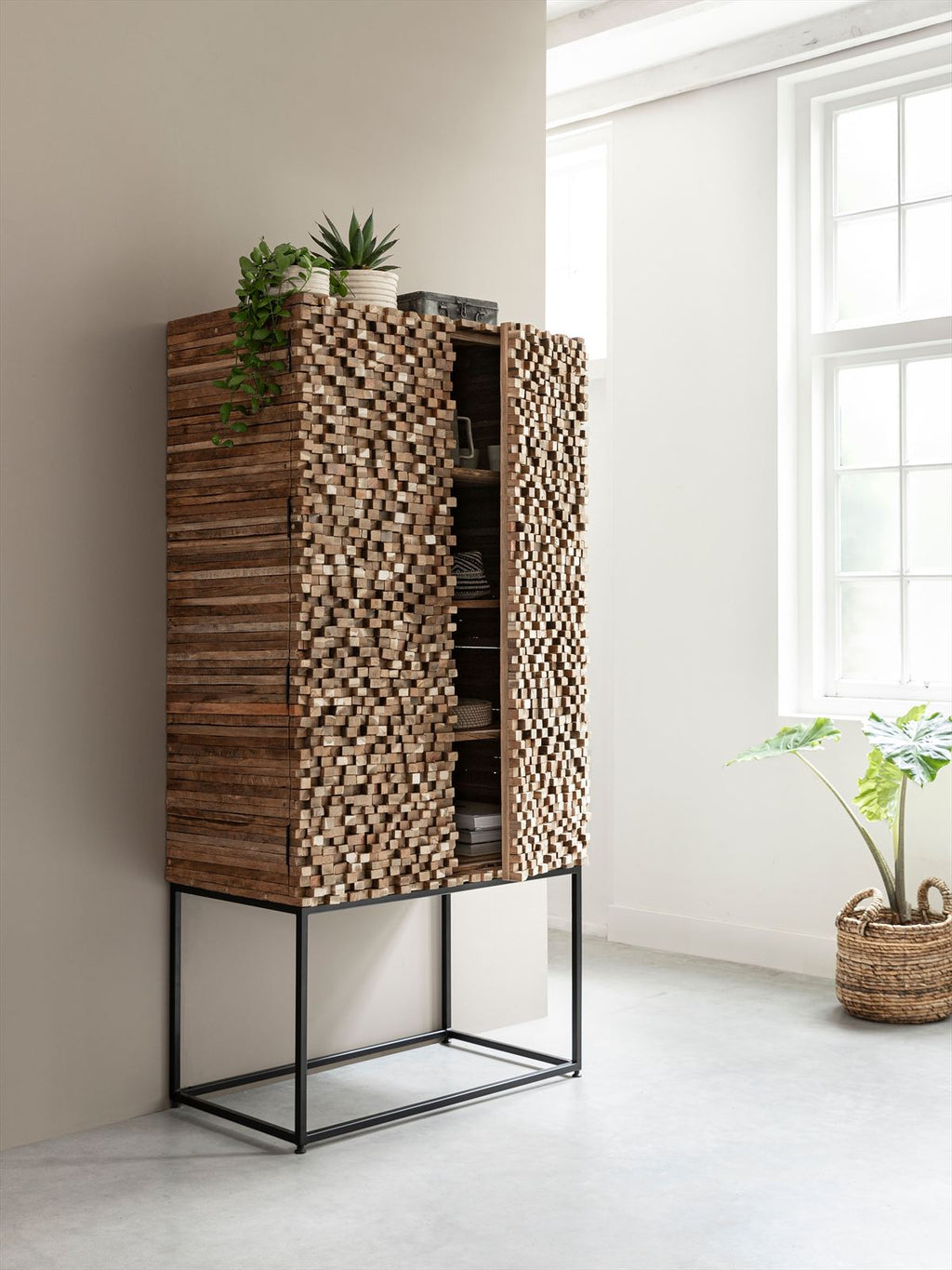 MUST Living Cupboard Sticks, 2 doors and 6 shelves in a room setting
