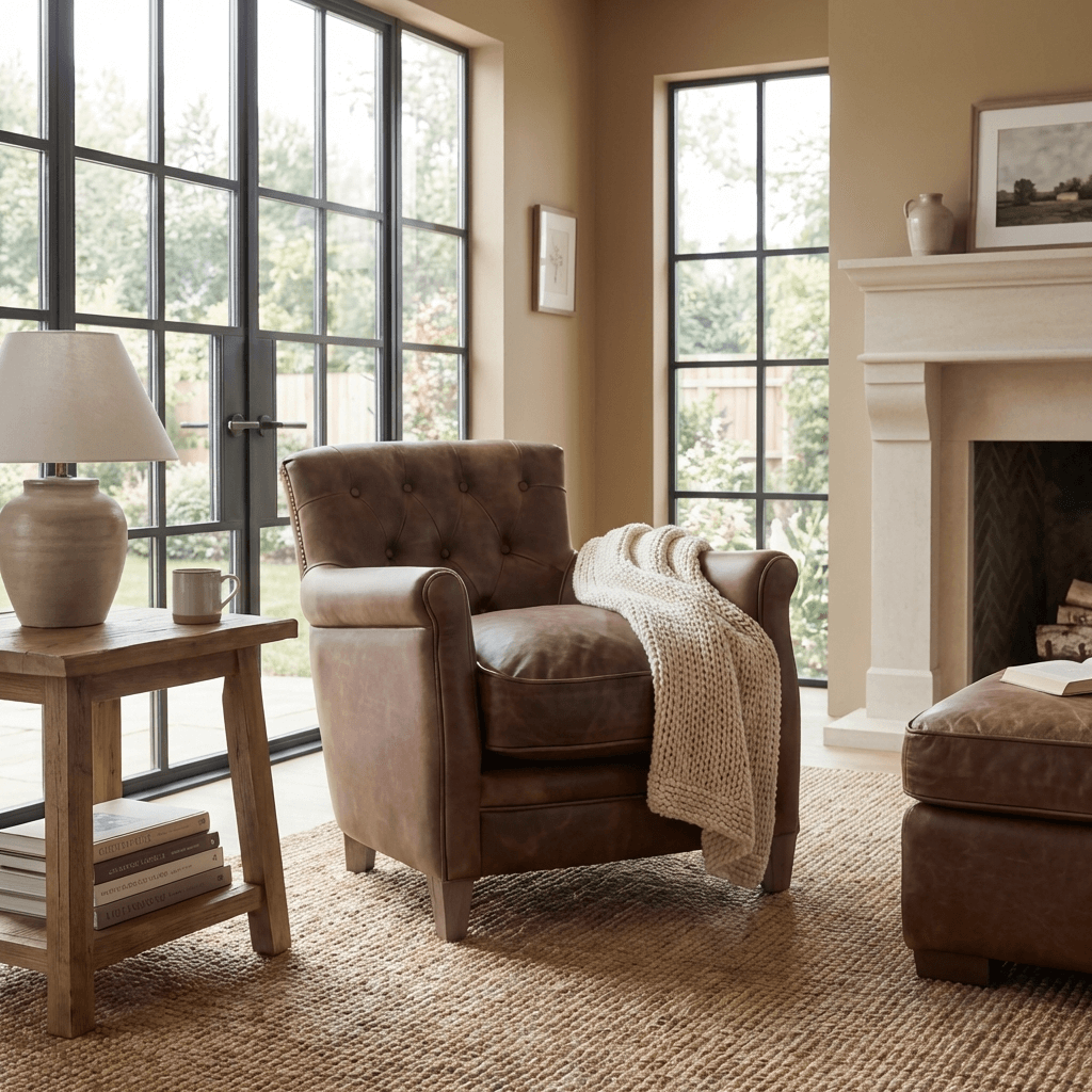 Keiichi Oxford Club Chair in Chocolate Leather, view 2