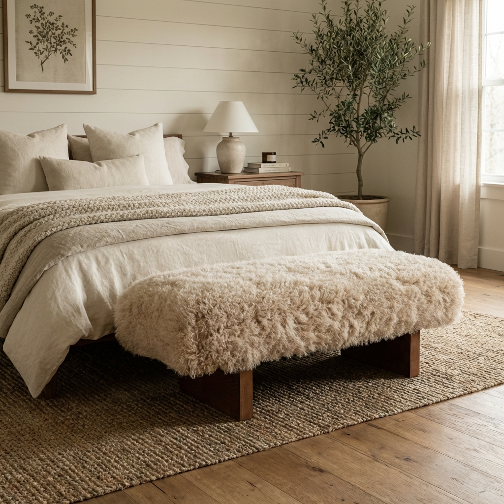 Keiichi Pebworth Bench in Faux Mongolian Fur, view 3