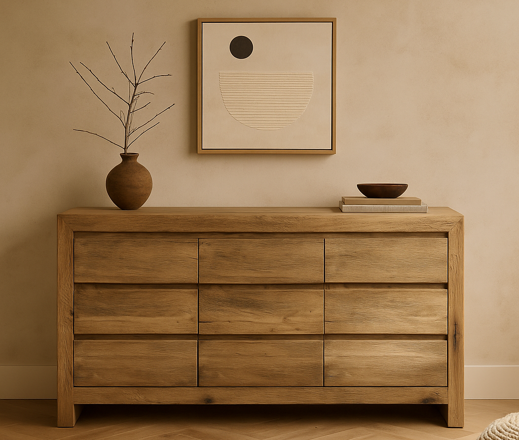 Keiichi Reclaimed Oak 9 Drawer Chest of Drawers, view 2