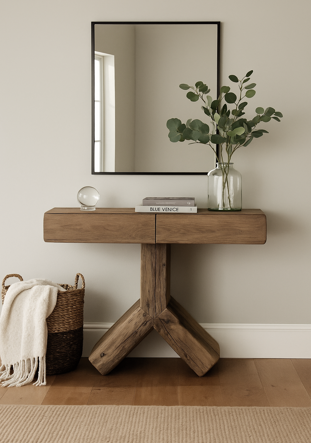 Keiichi Reclaimed Oak Cross Console Table, view 2