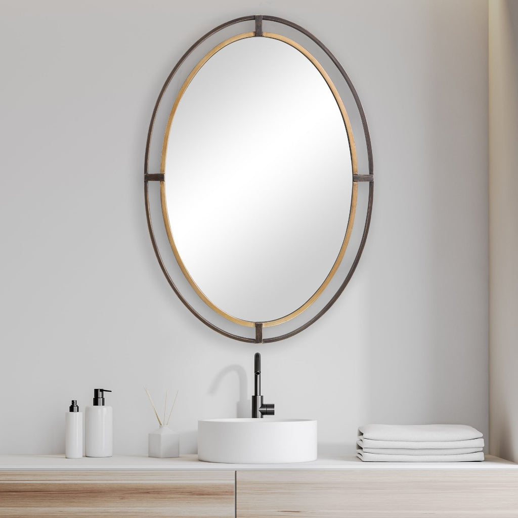 Keiichi Contrast Oval Mirror Bronze & Gold, view 3