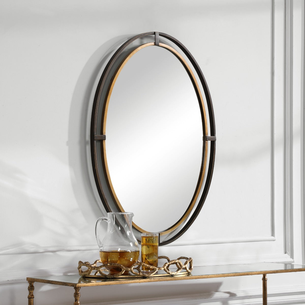 Keiichi Contrast Oval Mirror Bronze & Gold, view 4