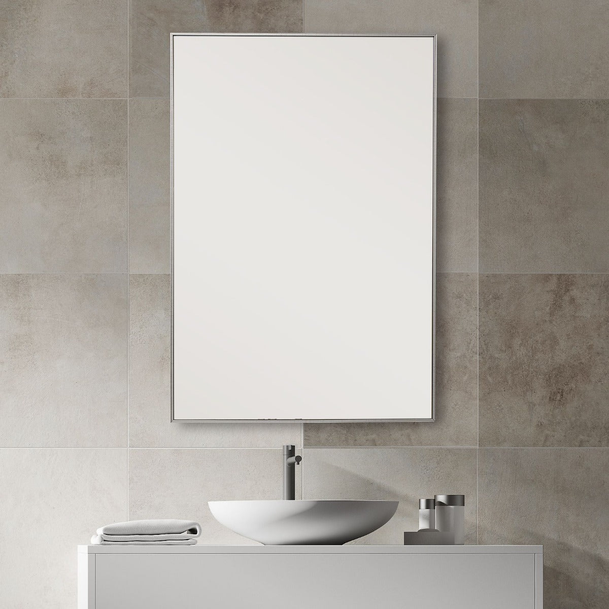 Keiichi Simple Slim Frame Rectangular Mirror in Silver, view 6