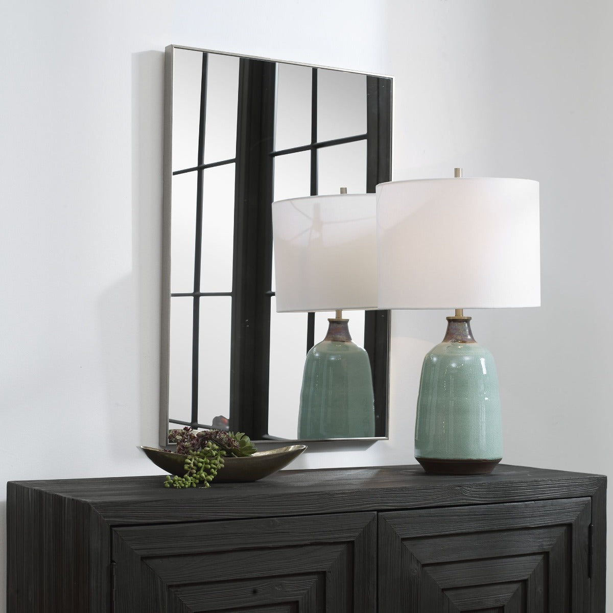 Keiichi Simple Slim Frame Rectangular Mirror in Silver, view 2