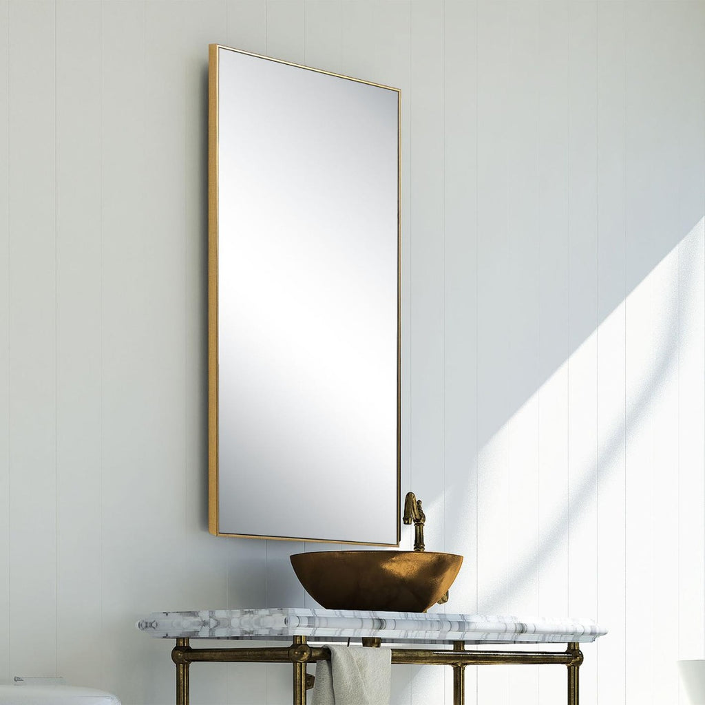 Keiichi Slim Frame Rectangular Midi Mirror in Gold, view 6