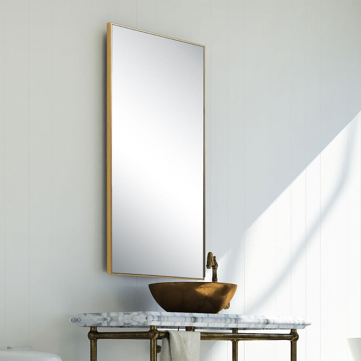 Keiichi Slim Frame Rectangular Midi Mirror in Gold, view 6