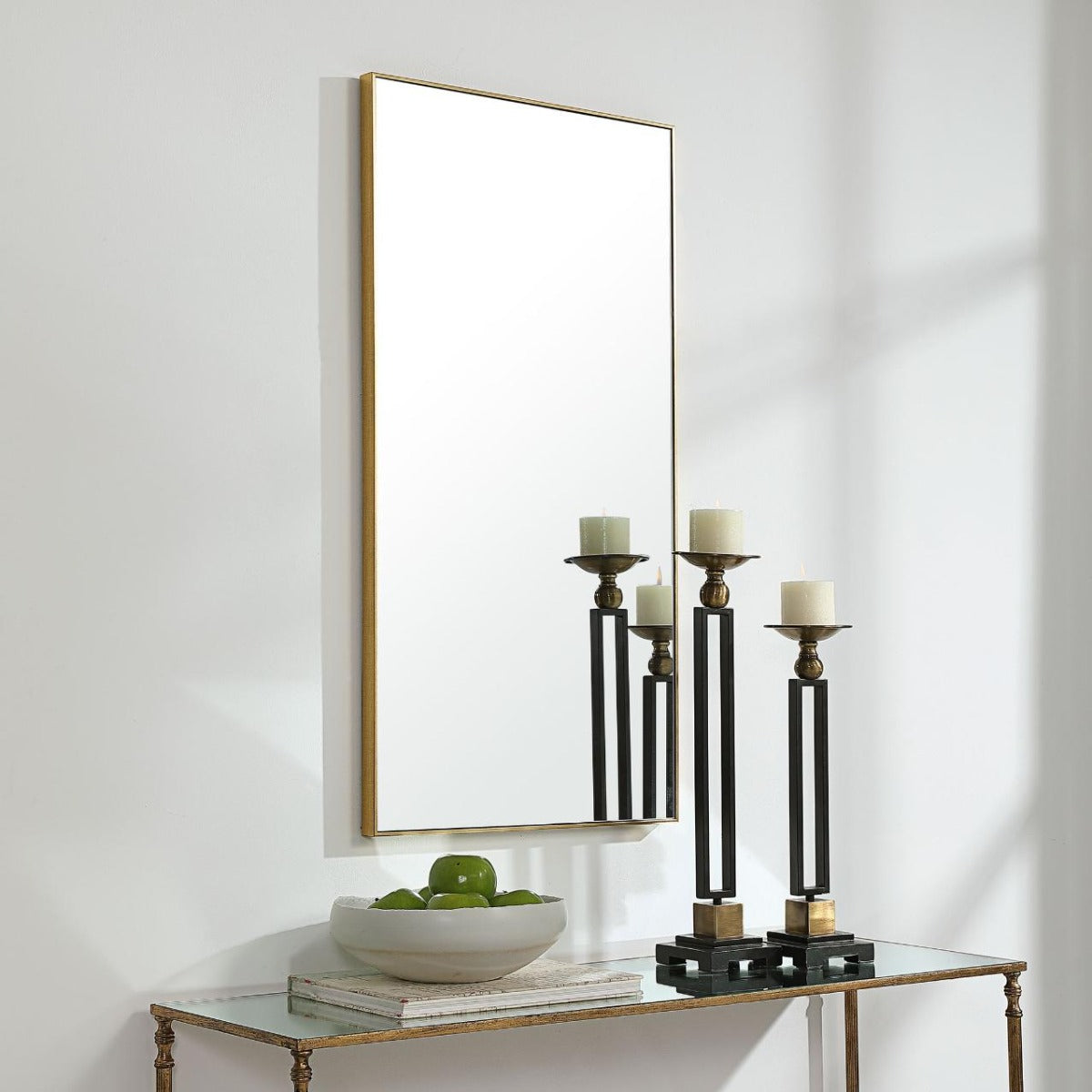 Keiichi Slim Frame Rectangular Midi Mirror in Gold, view 2