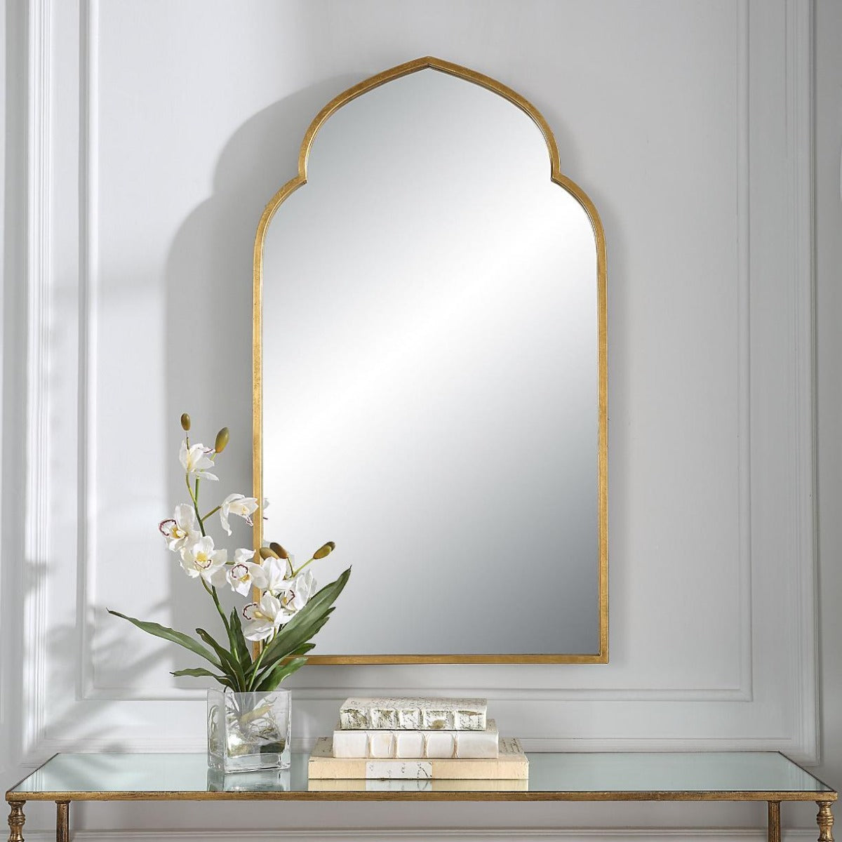 Keiichi Temple Arched Mirror in Gold, view 8