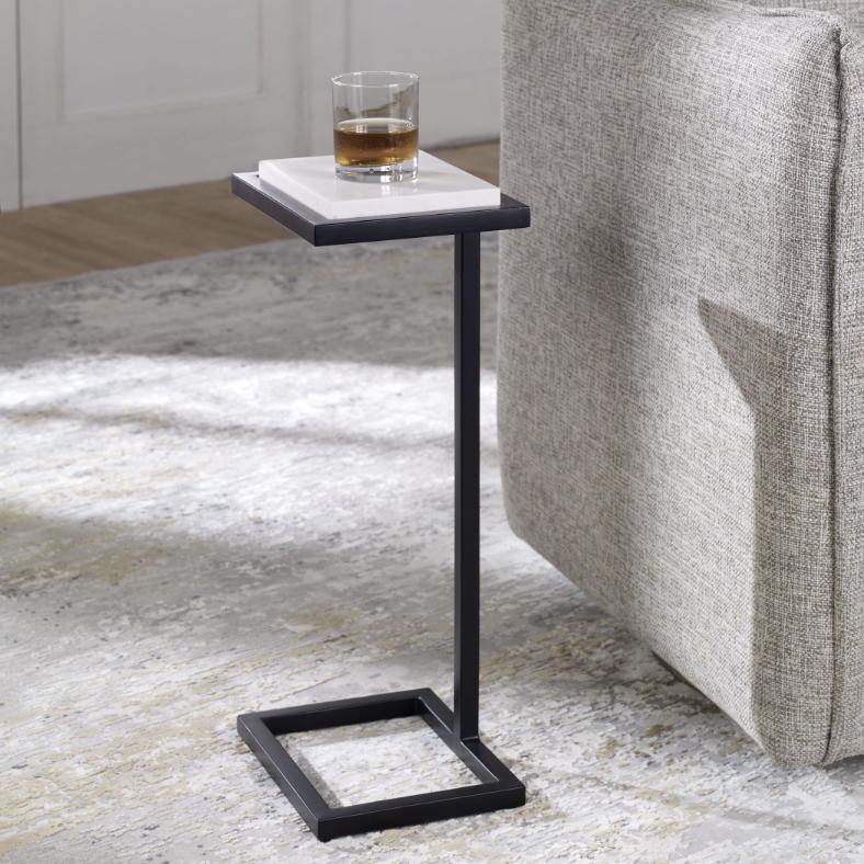Keiichi Served Accent Table White Marble & Black, view 2