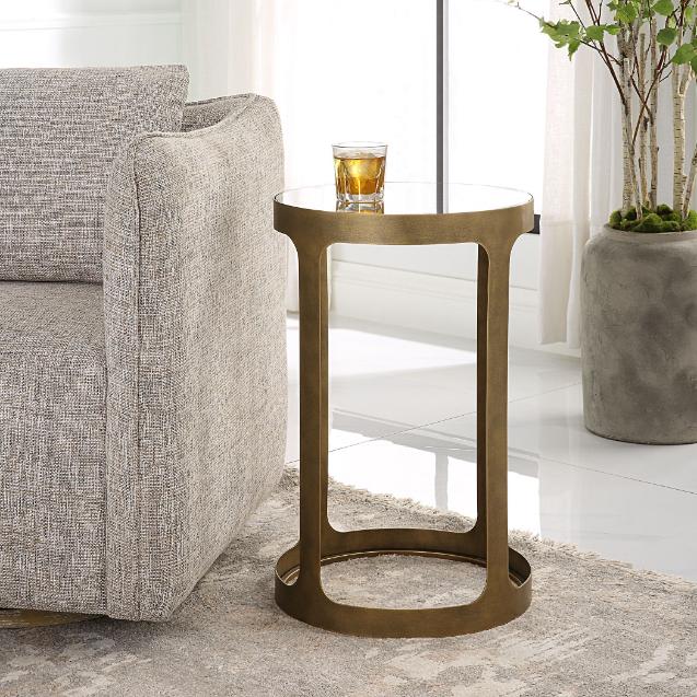 Keiichi Retro Cutout Side Table Brass & Glass, view 4