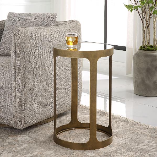 Keiichi Retro Cutout Side Table Brass & Glass, view 2