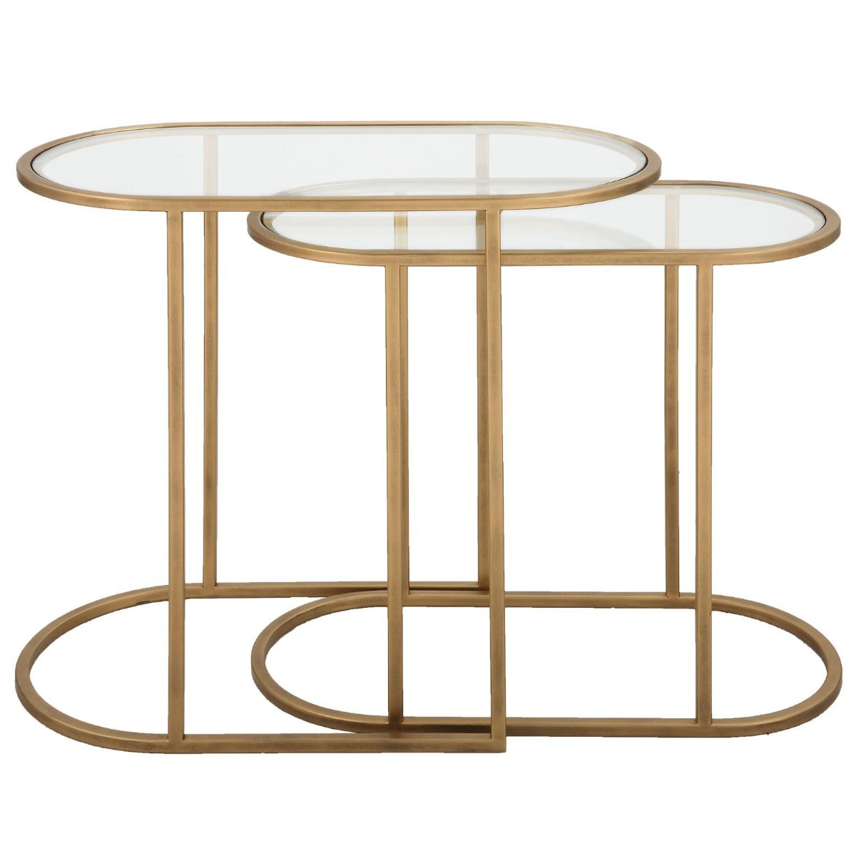 Keiichi Slide Nesting Side Tables Brass & Glass, view 3