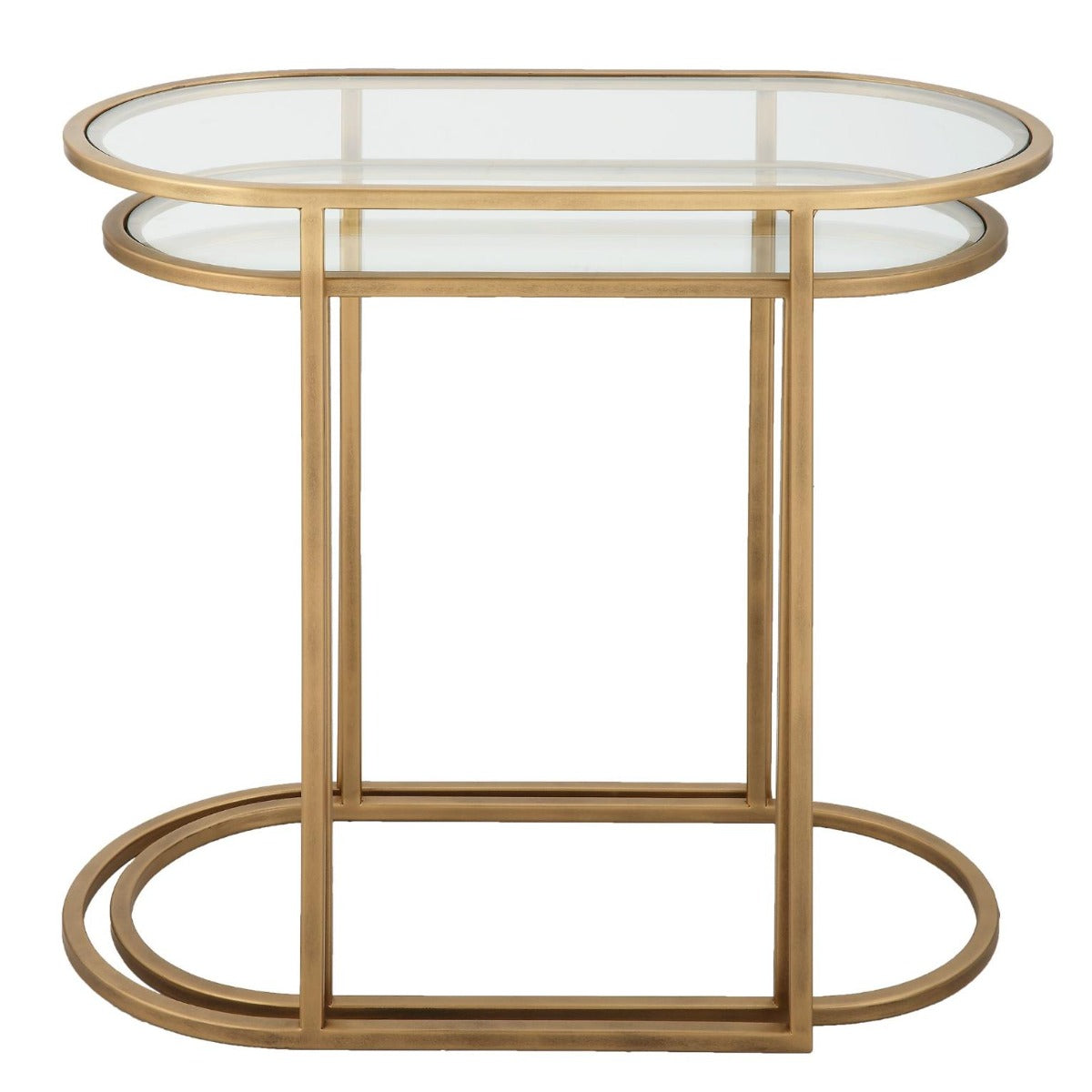 Keiichi Slide Nesting Side Tables Brass & Glass, view 4