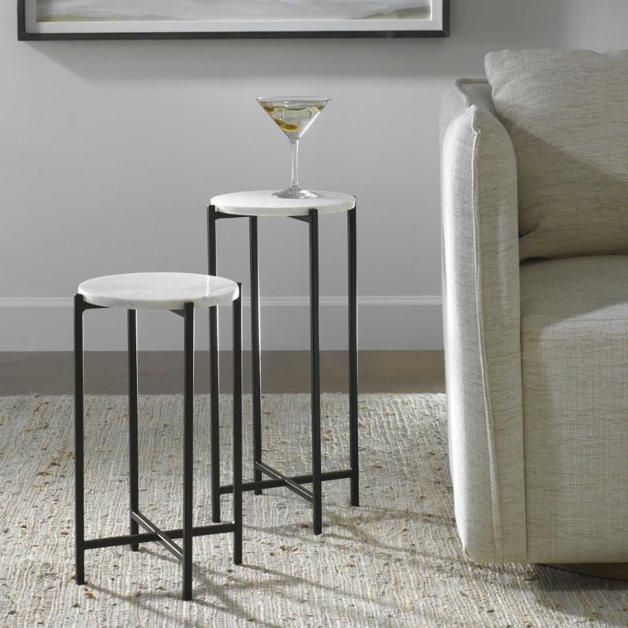 Keiichi Orla Side Tables White Marble & Black, view 2