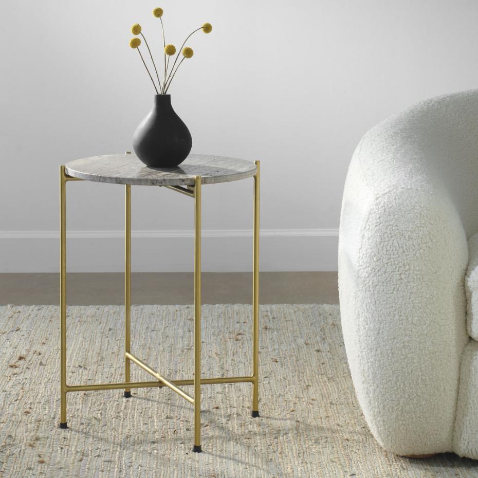 Keiichi Travertine Top Side Table, view 2