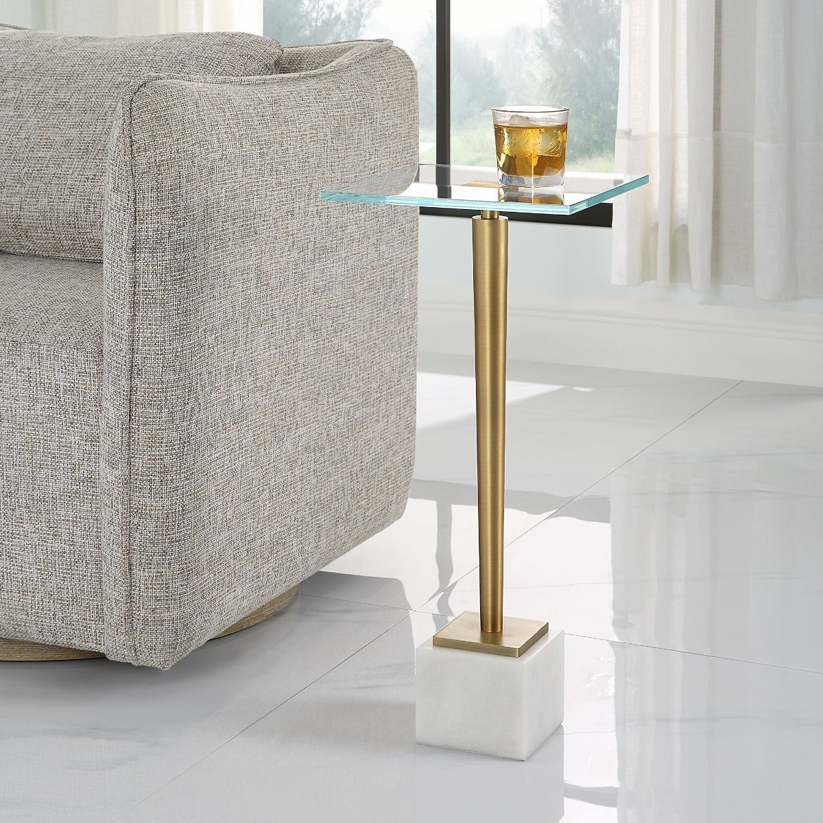 Keiichi Crisp Drinks Table Marble & Brass, view 2